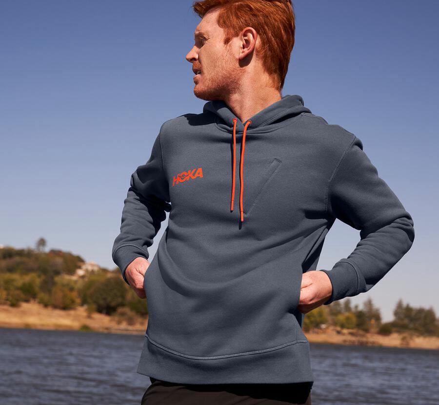 Hoodie Mens - Hoka One One Performance - Blue - MLARYSU-23